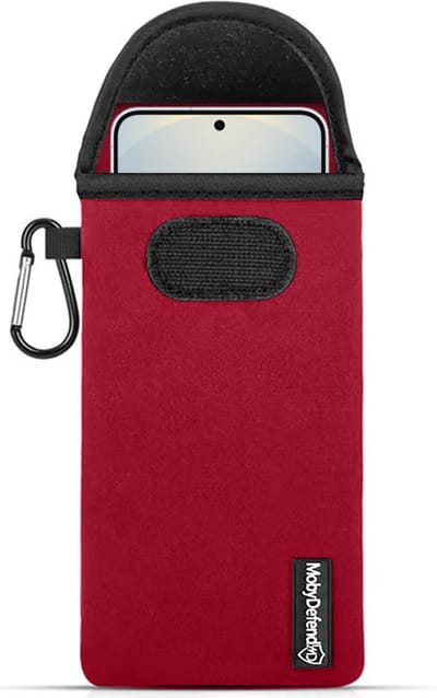 MobyDefend Hoesje - Geschikt voor Samsung Galaxy S25 - Neopreen Pouch Met Karabijnhaak - Insteek - Riemlus - Rood