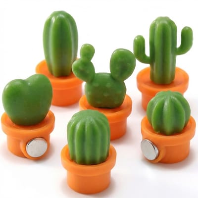 Oranje met groene cactus koelkast magneten set van 6 stuks – decoratieve whiteboard magneten met mini cactus in pot design voor koelkast, keuken en kantoor
