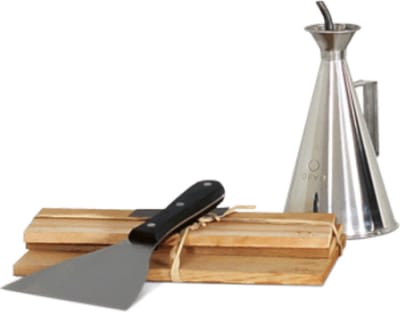 OFYR - 3-delig kookset - RVS oliekannetjes - Spatel - 3 stuks cederhouten grill plankjes