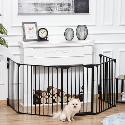 HAUSS SPOLE Puppyren – 2-in-1 Opvouwbaar Met Deur – 300 x 74,5 cm – Metaal – Zwart – Voor Kleine En Middelgrote Honden