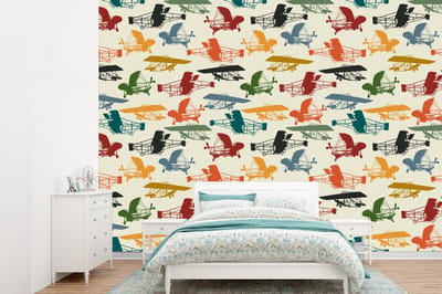 Behang - Fotobehang Patronen - Vliegtuig - Retro - Jongens - Kinderen - Kids - Jongetje - Breedte 360 cm x hoogte 260 cm