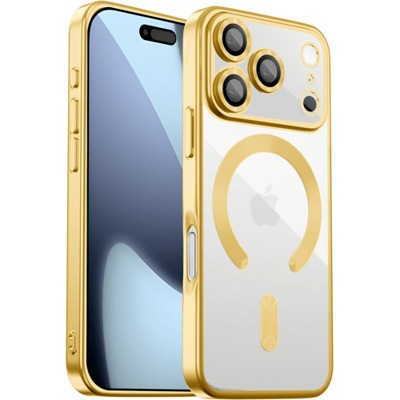 Coverzs luxe Magneet hoesje geschikt voor iPhone 17 Pro met camera cover (Goud) – premium magnetisch case met sterke bescherming en perfecte pasvorm