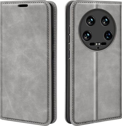 MobyDefend Hoesje - Geschikt voor Xiaomi 14 Ultra - Luxe Wallet Bookcase (Magnetische Sluiting) - Grijs
