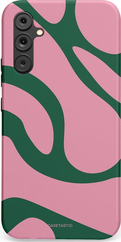 Casetastic hoesje geschikt voor Samsung Galaxy A34 (2023) 5G - Dubbellaagse bescherming - Groen Roze Dansende Vormen - Fashion Case - Lichtroze Donkergroen