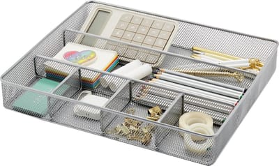 JGS ® Stijlvolle Opbergoplossing voor Bureau met Zes Compartimenten van Metaalgaas in Zilver