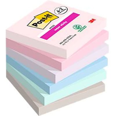 Post-it Super Sticky sticky notes, gekleurd neon/pastel, dubbele kleefkracht, herpositioneerbaar & verwijderbaar zonder lijmresten, PEFC, kleefstof 60% plantaardig