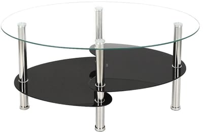 DIMICO - Luxe Salontafel Ovaal - Tafel Woonkamer - Bijzettafel - Glazen Meubel Huiskamer - 3 Niveaus - 90x50x45 cm - Transparant