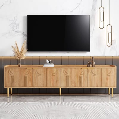 Wishdor Tv-Meubel - 3D Deuren Met Golvend Reliëf - Kabeldoorvoer - Mdf - Naturel - 170 X 35 X 47,5 Cm