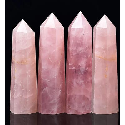 4-delige Set Natuurlijke Rozenkwarts Kristallen Punt Staaf Roze Kristal Zeshoekig Prisma Handgepolijst Obelisk Steen Ambachten Voor Huis Ornament (as the picture,50-60mm tall)