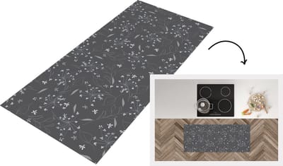 Keukenloper - Loper keuken - Bloemen - Wit - Patronen - 120x50 cm - Keukenloper vinyl