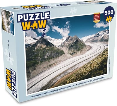 Puzzel De Europese Aletschgletsjer met blauwe lucht en wolken op de achtergrond - Legpuzzel - Puzzel 500 stukjes
