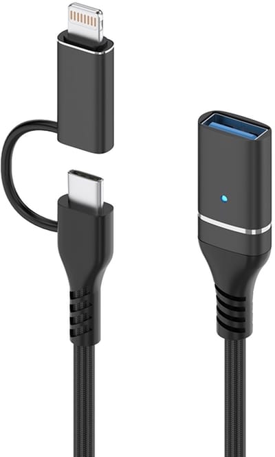 2 IN 1 - 8-Pin + USB-C naar USB 3.0 Female adapter kabel - geschikt voor o.a. iPhone en laptop - zwart