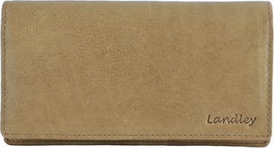 Landley Leren Dames Overslag Portemonnee - Gewassen Vintage Leer - Harmonica Rits Portemonnee - RFID - Vrouwen Portefeuille - Echt Leder - Beige Zand