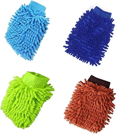 Car Wash Mitt, 4 Pcs, Dubbelzijdige Microfiber Wash Handschoenen, Microvezel Noodle Doeken voor Auto Reiniging & Huishouden Reiniging (Willekeurige Kleur)