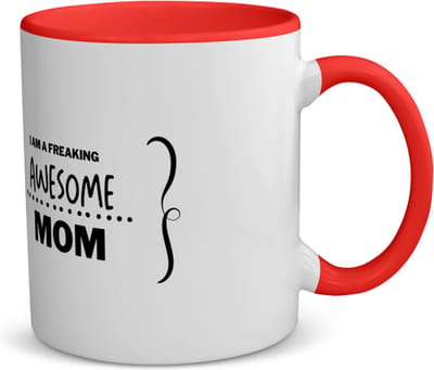 Akyol - i am a freaking awesome mom koffiemok - theemok - rood - Mama - geweldige moeder - liefste moeder - verjaardag - cadeau - kado - bedankje - geschenk - 350 ML inhoud