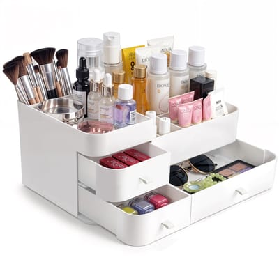 Dailygoods- Make-up Organizer Draaibaar - Grote Display Case - Cosmetica Koffer - Meerdere Compartimenten - 3 Lades - 34 x 24 x 16 cm