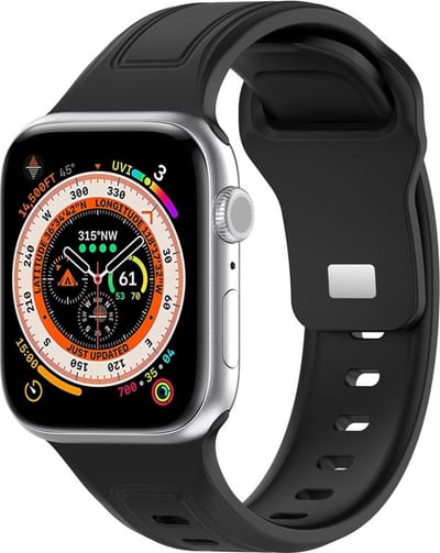 Siliconen bandje - geschikt voor Apple Watch series 1/2/3/4/5/6/7/8/9/10/11/ SE (1,2,3) / Ultra (1,2,3) met maat 44 mm / 45 mm / 46 mm / 49 mm - zwart