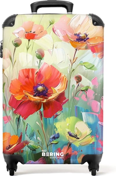 NoBoringSuitcases.com® - Handbagage koffer lichtgewicht - Reiskoffer trolley - Abstracte bloemen - Rolkoffer met wieltjes - Past binnen 55x40x20 en 55x35x25