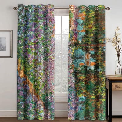 Vroege Europese Renaissance Schilderij Gordijnen Van Gogh Monet Schilderij voor Slaapkamer Woonkamer Keuken Raam Ring Top Gordijnen (50Wx50H)x2(CM)&Rod Pocket