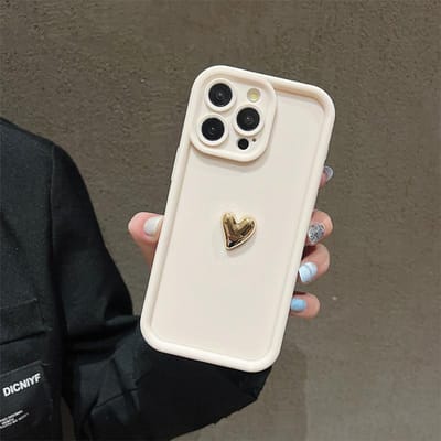 3D Gouden Hart Siliconen Zachte Telefoonhoesje Voor iPhone 15 14 13 12 11 16 Pro Max XS XR 7 8 Plus SE Schokbestendig Snoep Mat Cover For iPhone 16