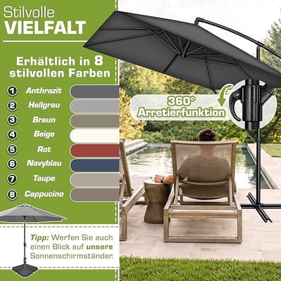 Zweefparasol 330 cm Aluminium Rechthoekig – 360° Draaibaar, Kantelbaar, Inclusief Voet & Hoes, UV 50+ Waterdicht – Luxe Parasol voor Tuin, Balkon & Terras – Nicolehome