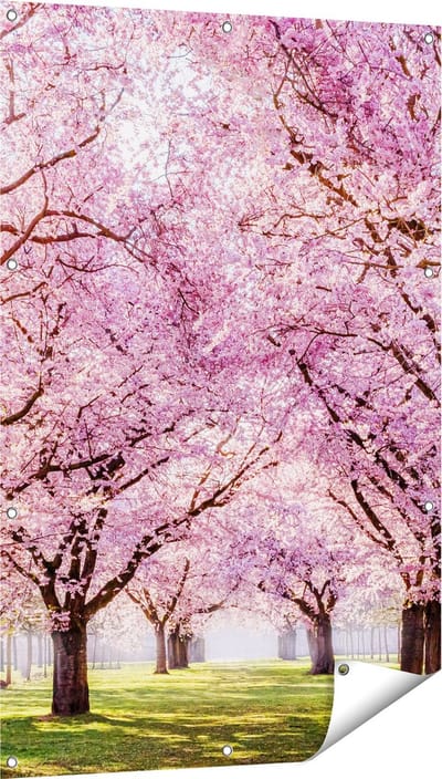 Gards Tuinposter Roze Bloesembomen Park - Bloemen - 80x120 cm - Tuindoek - Tuindecoratie - Wanddecoratie buiten - Tuinschilderij