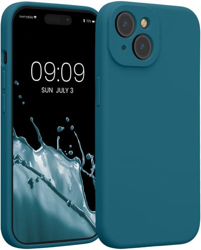 kwmobile telefoonhoesje geschikt voor Apple iPhone 15 - TPU backcover met siliconen coating - Smartphone case in mat petrol