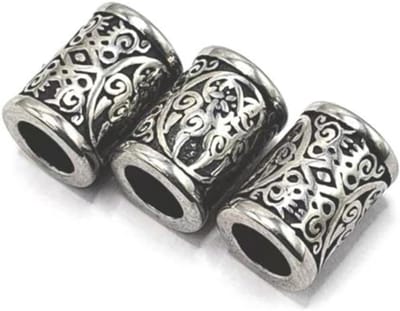Viking Baard Kralen Set van 3 - Rvs Kralen voor Haar Vlechten, Armbanden en Kettingen - Vintage Zilver 6mm Binnen Diameter