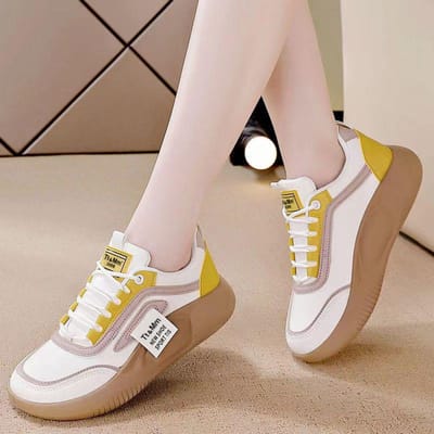 Nieuwe Dames Sneakers Trendy Casual Schoenen Student Ademend Comfortabel Damesschoenen Vetersluiting Platform Enkele Damesschoenen 41 geel