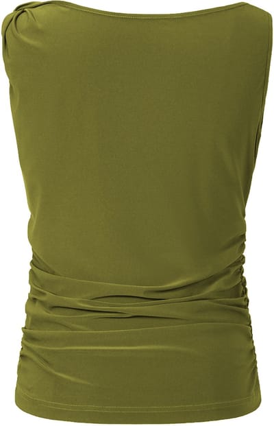 Elegante Top met Gedrapeerde Voorzijde – Modieus Dames T-shirt met Ronde Hals – Stijlvolle Stretchtop met Plooi-Detail en Korte Mouwen - Groen - S