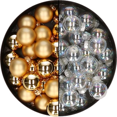 Mini kerstballen - 48x st - transparant parelmoer en goud - 2,5 cm - glas