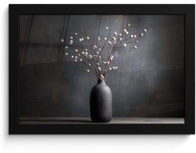 Poster in lijst - Fotolijst 30x20 cm - Posters - Takken - Vaas - Bolletjes - Wit - Posterlijst zwart - Decoratie - Wanddecoratie woonkamer - Muurdecoratie slaapkamer