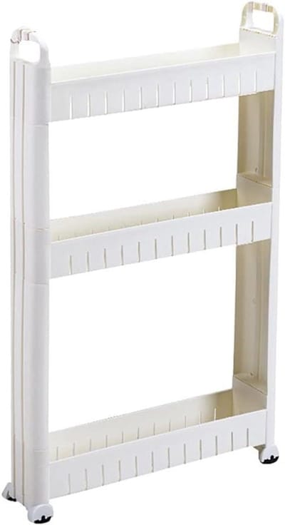 SnelShoppen - Storage Trolley 3-Tier, 10cm Smalle Mobiele Opbergtrolley, Witte Plastic Keuken Organizer, Rolwagen voor Badkamer, Wasruimte en Nauwe Ru