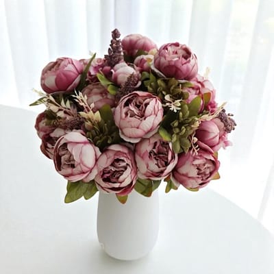 Dutchers® Zijden Bloemen - Zijden Boeket - Kunstbloemen - Nepbloemen - Exclusief vaas - Pioenrozenboeket - Herfstboeket - Perfect Cadeau - Breng sfeer in het huis