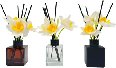 riet diffuser fles en zwarte riet diffuser sticks set voor badkamer hotel woondecoratie navulbaar (3, veelkleurig, 100ml)