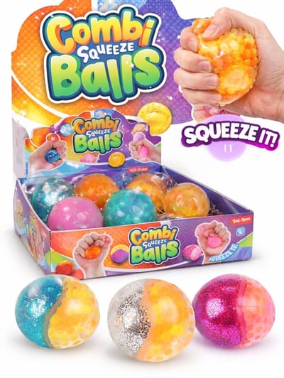 Combi Squishy stressbal - 1 exemplaar - squishy meisjes - Glitter - Fidget Toys - Knijpbal voor de hand - 6 cm