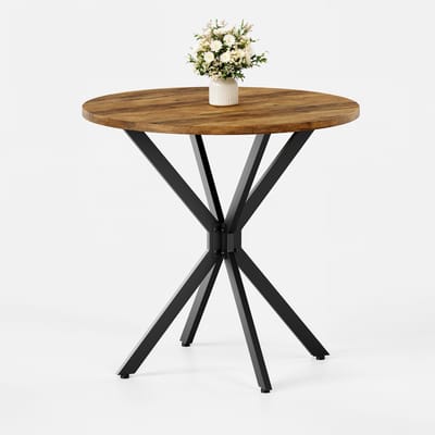 Ronde Eettafel-Industriële Ronde Eettafel met X-poot - 80x80x75 cm - Bruin/Zwart - Design tafel voor Eetkamer en Thuiskantoor