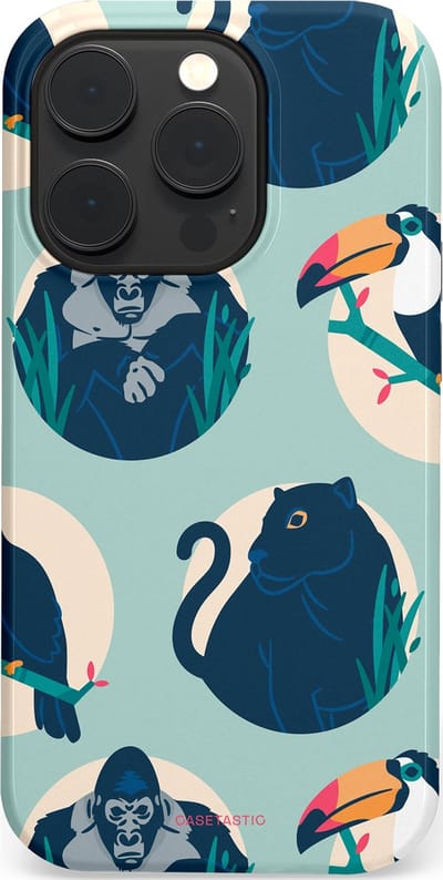 Casetastic hoesje geschikt voor Apple iPhone 14 Pro - MagSafe - Dubbellaagse bescherming - Wilde Dieren Mix - Fashion Case - Lichtgrijs Donkerblauw Crème Donkergrijs