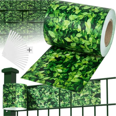 tectake® Tuinscherm - 35 meter Vlechtwand - 19 cm hoog - Balkonscherm - Privacyscherm - 450 g/m² Weerbestendig PVC - Dubbelzijdig Bedrukt - Folie voor Hekwerk en Tuin - Zichtdoek - Zichtbreeknet - Inclusief 20 Bevestigingsclips - Buxus