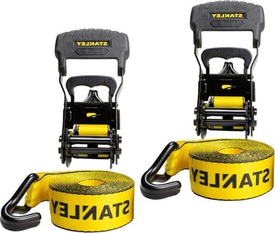 38 cm x 16' Ratchet Tie Down Straps - Zwart/Geel - 05 kg Veilige werklast - 15 kg breuksterkte - 2 Pack