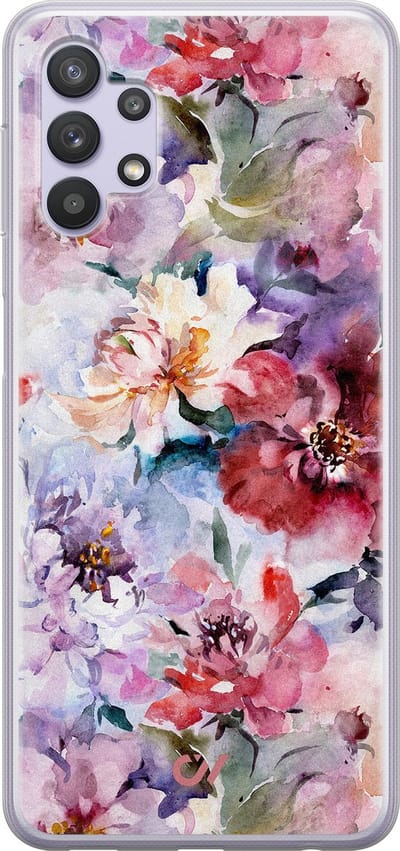 Hoesje geschikt voor Samsung Galaxy A32 5G - Bloemen Acryl - - Roze - Soft Case Telefoonhoesje - TPU Back Cover - Casevibes
