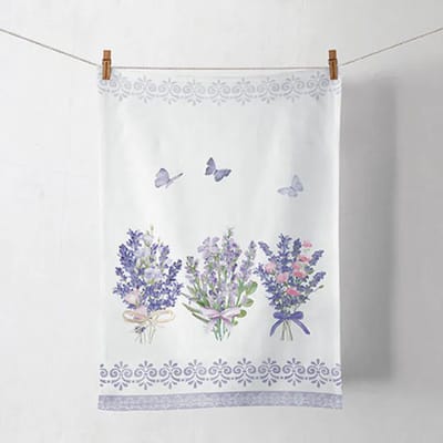 Ambiente Set van 2 Theedoeken Kitchen towel Lovely lavender white 50x70 cm – 100% Katoen – Lavendel Bloemen Keukendoeken