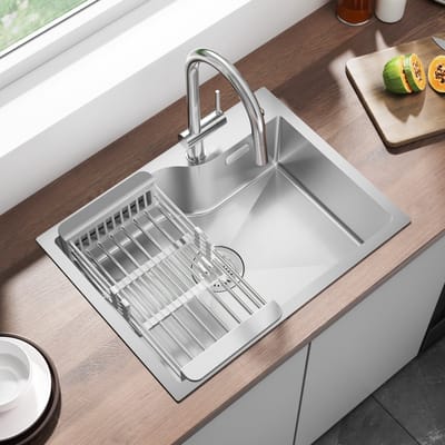 Anycee MAX Spoelbak RVS (60x45CM) - Spoelbak Met Kraangat - Spoelbak Keuken - Enkele Spoelbak Met Afdruiprek - Incl. Sifon en Afvoerzeefje