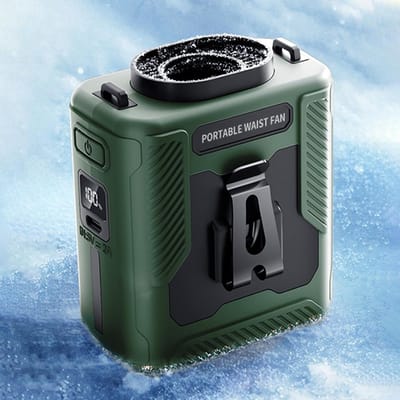 Draagbare heupventilator met clip voor op het shirt, blaast koude lucht, oplaadbaar, 6000 mAh, maximale gebruiksduur van 40 uur, 100 snelheden, 13500 RPM, ideaal voor buitenactiviteiten zoals kamperen, reizen en bouwvakkers (Groente).