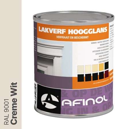 Afinol Hoogglans Lakverf Creme Wit (RAL 9001) 750 ml - Lak - Houtlak - Houtverf - Voor Binnen en Buiten - geschikt voor hout, metaal en kunststof