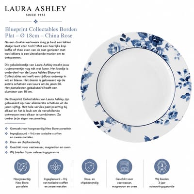 Laura Ashley Blueprint Collectables Borden - Plat - Ø 18cm - China Rose - Kerstservies