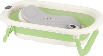 PIPIPOXER Opvouwbaar babybadje met digitale thermometer en badzitje geschikt voor baby's van 0 tot 36 maanden Groen