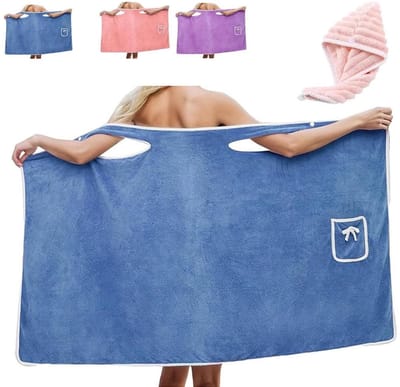 Terry Dress - Dames badstof jurk - Draagbare badjurk - Verstelbare sluiting met twee knopen, zacht en gemakkelijk te dragen - Absorberend en snel drogend - Badhanddoek badjas - Blauw - Grote maat