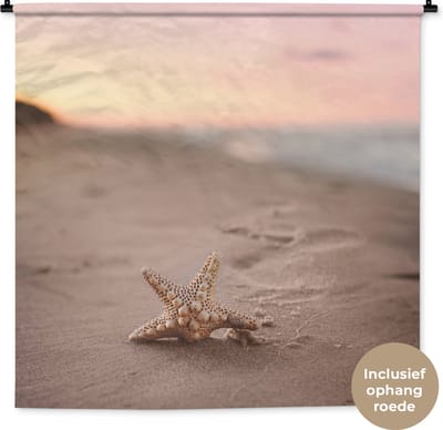 Wandkleed - Wanddoek - Zeester - Strand - Kleuren - 150x150 cm - Wandtapijt