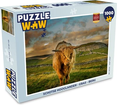 Puzzel Schotse Hooglander - Gras - Berg - Legpuzzel - Puzzel 1000 stukjes volwassenen